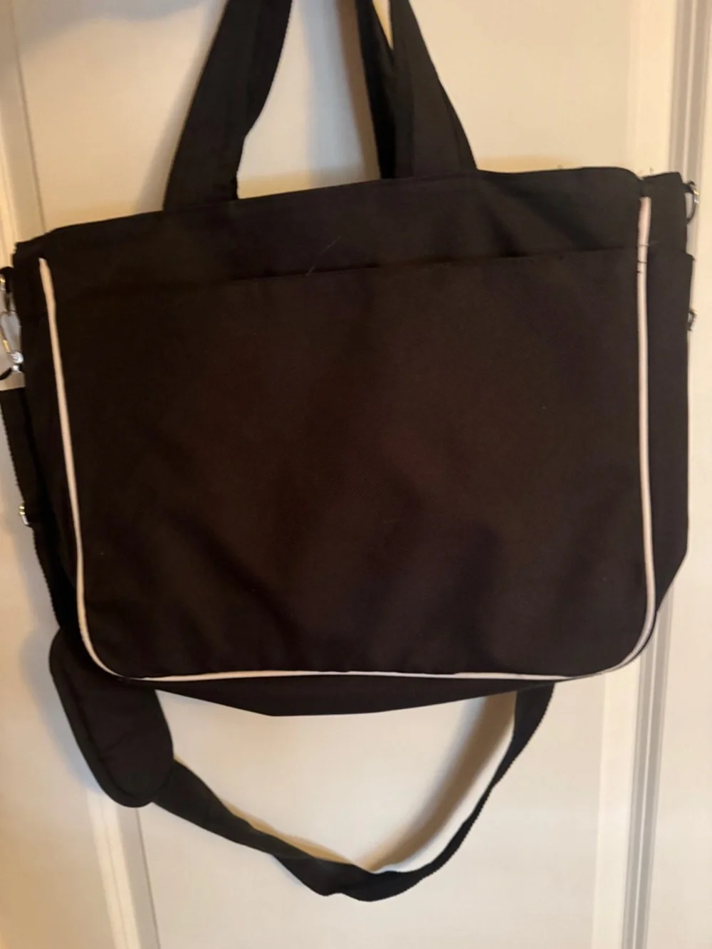 Black Messenger Bag with Character Embroidery